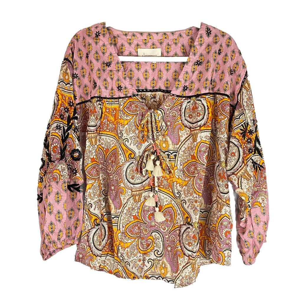 Anthropologie Kayleigh Boho Tassel Peasant Style Women’s Blouse Large